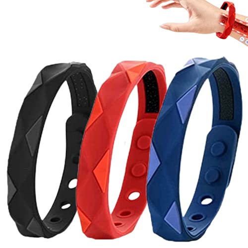 Healthify Sugar Regulator Bangle,Healthify Negative Ion Silica Gel Sports Bracelet,Cawik Wristband,Magnetic Therapy Bracelet-6 Hole Adjustment,for Men Women (Black+red+Blue)