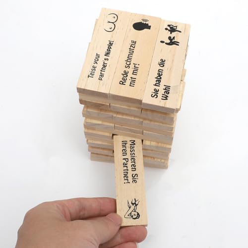 The Lust Tower Blocks, Naughty Block Tower Game, Love & Naughty Stapelturm Holzblöcke Spiel mit Deutsch Wahrheit oder Pflicht Fragen und Herausforderungen for Erwachsene Paare Verabredungen, (48 PCS)