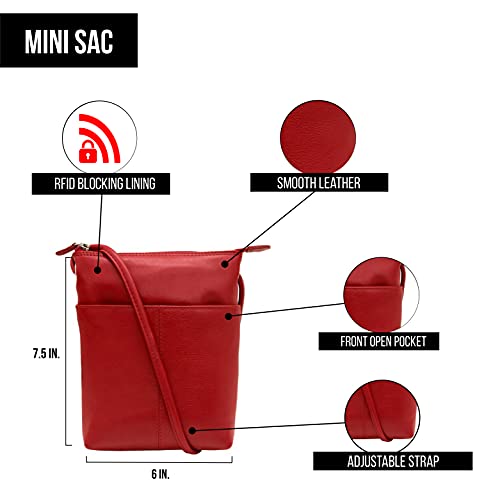 Image of ili New York Leather Mini Sac Crossbody - Genuine Leather Crossbody Bags for Women with RFID Blocking, Adjustable Strap