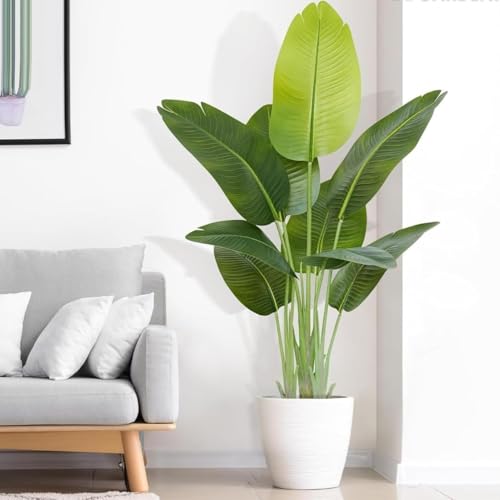 Image of Artificial Plant Tall Realistic Faux Green Plant for Indoor Outdoor Home Office Balcony Decor | No Maintenance (Banana 4Fit | Without Pot)
