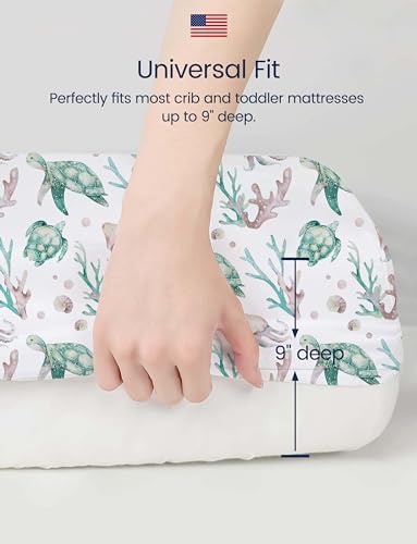 Image of TotAha Crib Sheets for Boys Girls, Premium Soft Crib Mattress Fitted Sheet, Super Stretchy Jersey Knit Baby Sheets, Silky Comfort Baby Bed Sheets 28x52x9 Extra Deep Pocket, 2 Pack (Sea Animal)
