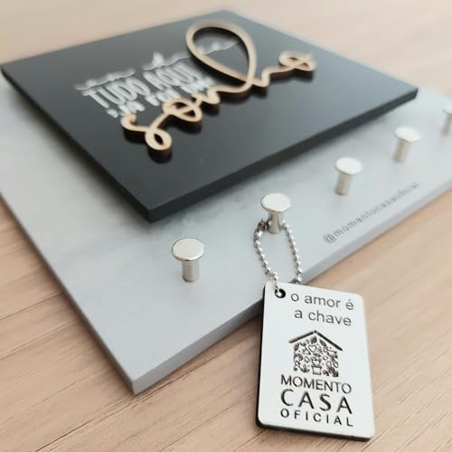 Porta Chaves Momento Casa Sonho 20x20cm SPC Cimento e Preto Ref 0500