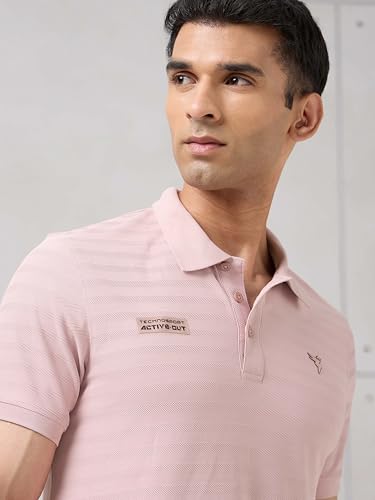 Image of TECHNOSPORT Men's Slim Fit Striped Half Sleeve Polo Active Out T-Shirt for Gym, Sports & Regular Use