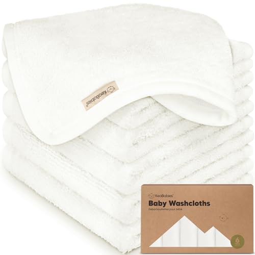 6-Pack Organic Baby Washcloths - Soft Viscose from Bamboo Washcloth, Baby Wash Cloths, Baby Wash Cloth for Newborn, Kids, Bath Baby Towels, Face Towel, Face Cloths (White) by KeaBabies - Used condition - CA$16.89