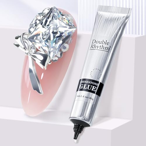 Double Rhythm 1.4 Oz Rhinestone Glue for Nails Gel Glue Design 3D Art Jewels Charm Gem Decoration 40ML Salon DIY (Rhinestone Glue Clear)