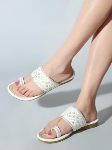 Image of KKF Women Fancy Kolhapuri Flat Chappal Sandals Ladies Slipper for Party & Occasions 3 to 8 Sizes