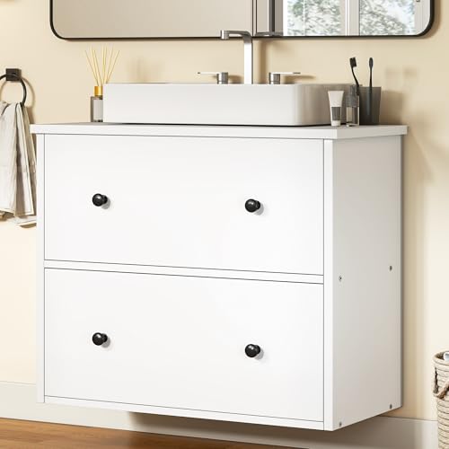 YITAHOME Armadietto per lavabo a parete con 2 cassetti, per bagno, appartamento, bianco