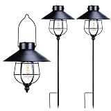 2 Pack Solar Pathway Lights Outdoor Waterproof Solar Hanging Lanterns with Shepherd Hook for Garden