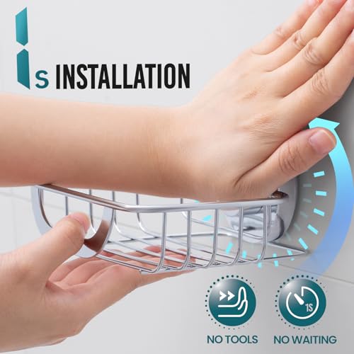 Image of TAILI Soap Holder, Soap Dish Suction Cup with Hooks, Stainless Steel,Silver | Soap Dish for Shower, Bathroom Bar soap holder Shower Wall, Stainless Steel Sponge Holder for Tub Kitchen