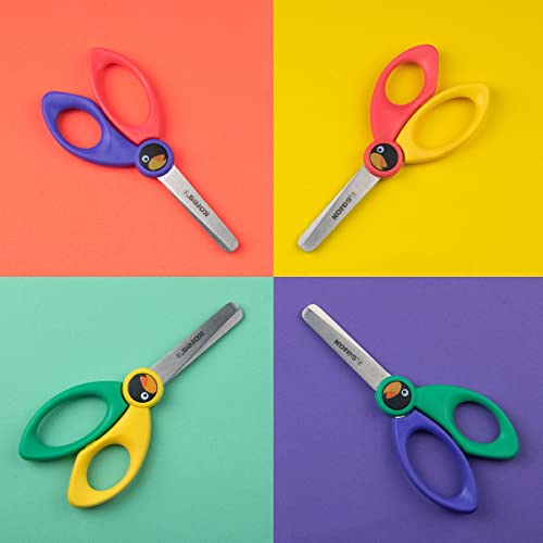 KORES Kinderbastelschere Birdy in lustigem farbenfrohem Design, ab 4 Jahren, für Rechts- und Linkshänder mit abgerundeter Kinge