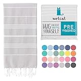 WETCAT Turkish Beach Towel (38 x 71) - Prewashed for Soft Feel, 100% Cotton - Quick Dry Bath Towels Extra Large with Lively Colors - Unique Beach Blanket for Travel - [Light Grey]