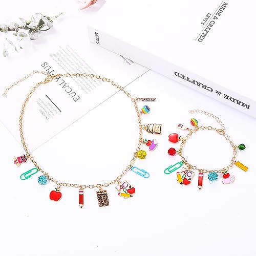 YAHPERN Teacher Necklace Earrings Bracelet for Women, Teacher Accessories, Cute Pencil Book Charms Bracelet Choker Necklace Earrings Appreciation Gifts Back To School Jewelry - Image 6