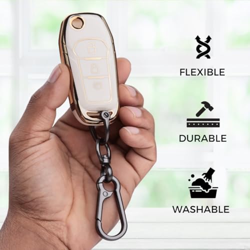 Image of KEYCEPT Gold Line TPU Key Cover Compatible for Ford Figo | Aspire | Endeavour | 3 Button Flip Key with Keychain. (Type 1, Black)