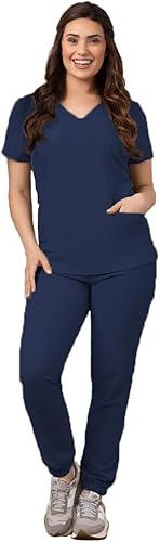 Green Town Conjunto médico de enfermería GT 4FLEX para mujer, camiseta y pantalón, colores sólidos y estampados