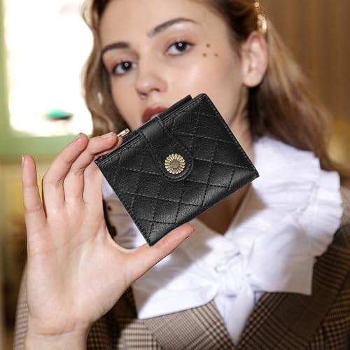 Image of FALAN MULE Small Wallet for Women Bifold RFID Blocking Leather Card Holder with Zipper Coin Pocket