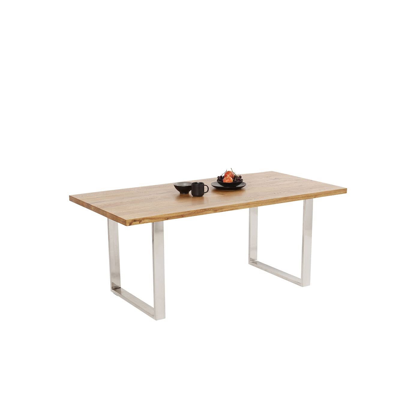 Kare Jackie Table à Manger Design pour 6 Personnes en Bois Massif avec Pieds en métal argenté Marron 76 x 160 x 80 cm