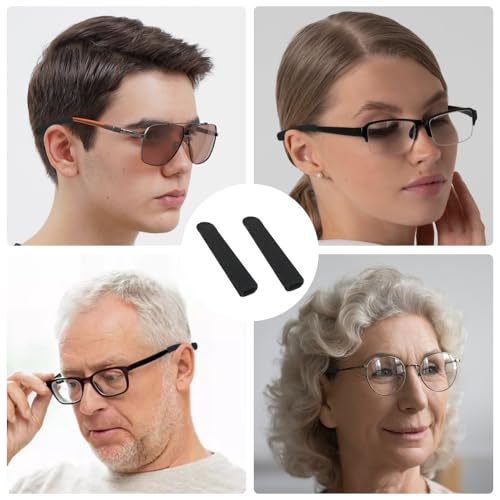 Almofada de orelha para óculos, 2 pares de almofadas de orelha pretas de algodão macio de tricô, alm