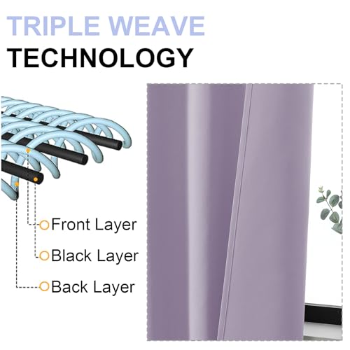 Simplebrand Ava Lilac Short Blackout Curtains for Bedroom 54 Inches Long 2 Panels Set, Solid Thermal Insulated, Energy Saving Window Treatment Curtains Blackout Drapes, W40 x L54 Inch, Lilac