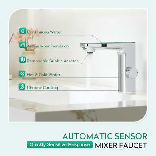 CREA Infrarot Sensor Wasserhahn Bad, Automatische Berührungslose Mischbatterie Bad, Armatur Waschbecken mit Sensor, Chrom