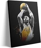 Canvas Wall Poster Print, Iconic Lakers #24 Portrait Holding Basketball Oil Painting Artwork, Classic Black...