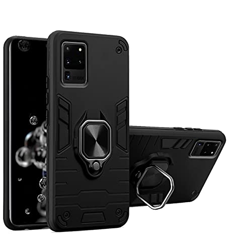 Image of Pikkme D5 Tough Armor Bumper Back Cover Case for Samsung Galaxy S20 Ultra |Ring Holder & Kickstand in-Built (Black)
