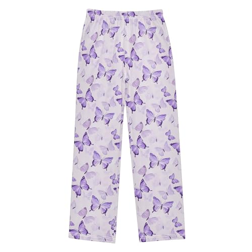 Pajama Pants Lounge Sleep PJ Bottoms Sleepwear Elastic Waist Drawstring S Purple Butterflies