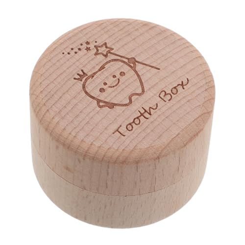 JOINPAYA Caja de Recuerdo para Dientes de Leche de Madera Beige con Apertura Suave y Organización Óptima, Diseño Redondo con Bordes Redondeados para Nuevos Padres