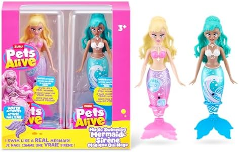 Pets Alive Magic Swimming Mermaid 2 Pack (Sea Shell & Sea Wave) by ZURU – Robotic Mermaid Doll for Water Play, Swims Automatically, Bath Toy for Girls & Boys Ages 3+
