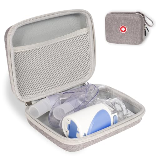 Fukumi Portable Nebulizer Carrying Case Hard Travel Medical Bag for Inhaler Spacer Masks Asthma Accessories B-Grey