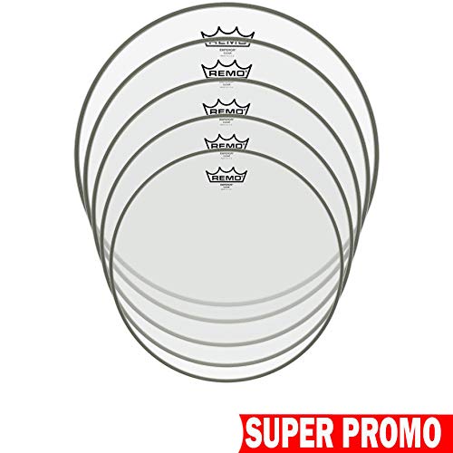 REMO EMPEROR SET PELLI PER BATTERIA ACUSTICA 10" 12" 14" 16" 22" PELLE CLEAR TRASPARENTE