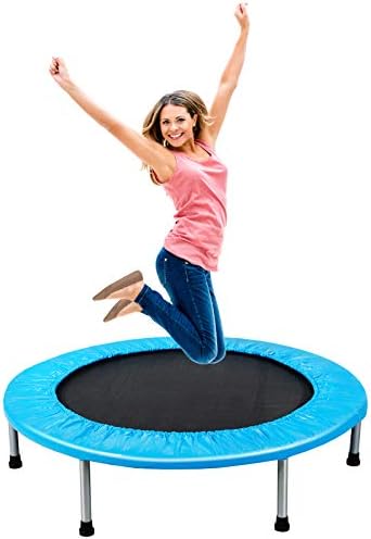 GYMAX Folding Mini Trampoline, 38” Fitness Rebounder with Safety Pad for Indoor/Outdoor, Foldable Space-Saving Trampoline for Kids Adult
