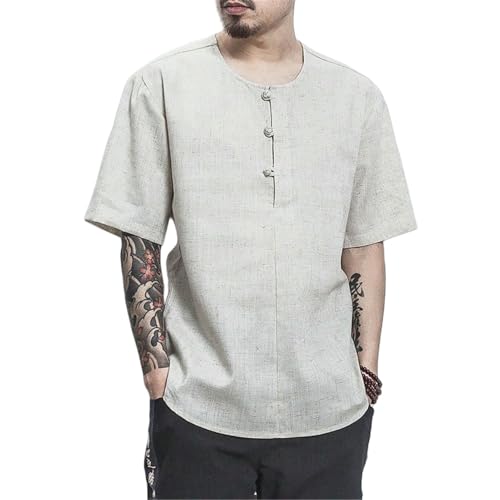 Chemise d'été manches courtes en lin homme vêtement style chinois bouton grenouille