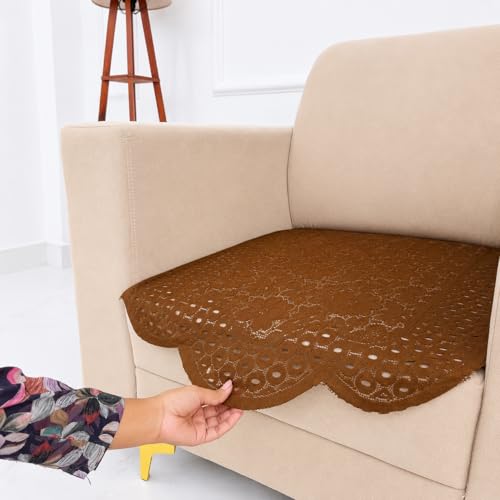 Image of Homerz Premium 'Surya Series' Sofa Cover | Stylish Sofa Protector | Net Fabric | Anti-Stain & Washable Slip Cover Exact Size Antislip (Flower Valley Brown, 1 Seater, Only Seat Cover)