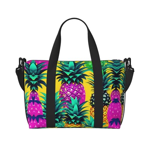 Colorful Pineapple Print Travel Duffle Bags Weekender Overnight Bags For Business Family Trip