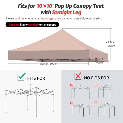 Image of 10x10 Canopy Replacement Top, Heavy Duty Pop Up Tent Cover(Top Only)(Beige)