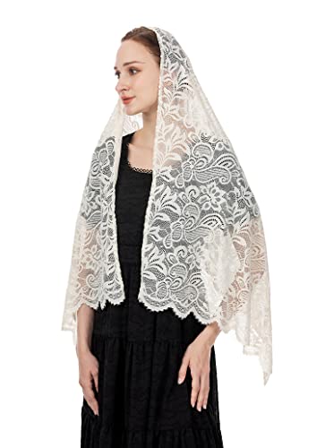 Wgior Rectangular Chapel Veil Scarf Catholic Church Veils Mantilla Wrap Shawl Mass Head Covering (Ivory)