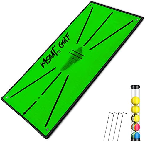 MSOAT Upgrade Golf Swing Training Mat 12″x24″ Portable Impact Mats for Swing Detection Batting Practice Training Aids Indoor Outdoor Backyards Velvet Material Free 5 Practice Ball and 4 Ground Nails