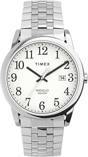 Timex メンズ イージーリーダーウォッチ, シルバートーン/シルバートーン/ホワイト/38mm。, 38mm, 読みやすい腕時計。