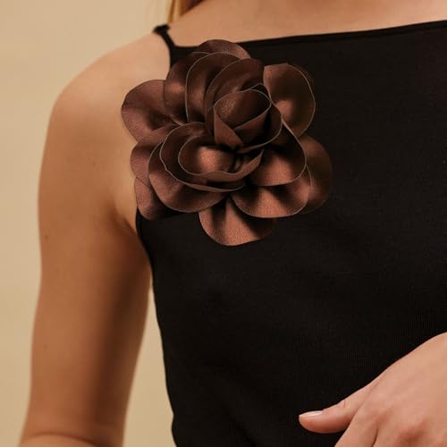 Image of 2Pack 6inch Extra Large Satin Brooches Lapel Pins Dainty Elegant Fabric Camellia Rose Flower Brooch Pin for Women Wedding Part Dance Clothes Accessories Jewelry
