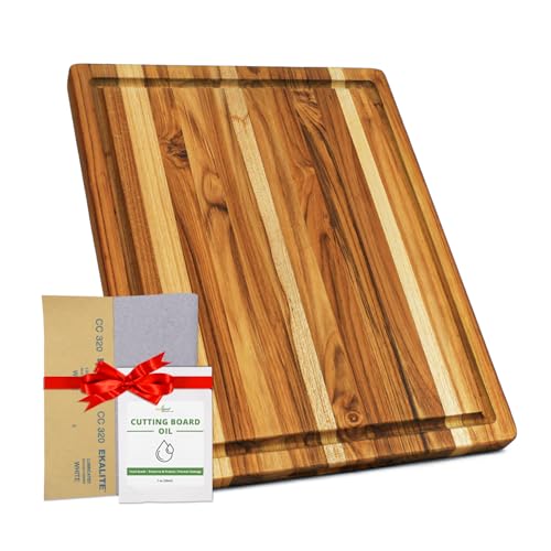 BEEFURNI Teak Wood Cutting Board with Juice Groove Hand Grip, Wooden Cutting Board for Kitchen, Butcher Block, Charcuterie Boards, Kitchen Gadgets Gifts, 1-year Manufacturer Warranty (S, 18x14x1")