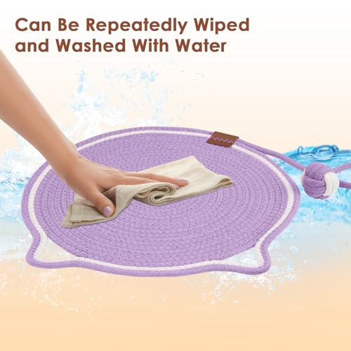 Image of Letalong Cat Scratcher Mat, Natural Cotton Rope Cat Scratch Pad, 15.7'' Round Horizontal Floor Cat Scratching Pads for Indoor Cats, Cat Furniture Protector for Wall, Couch, Carpets, Sofas, Purple