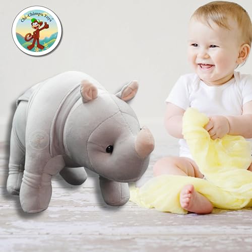 Image of Cute & Identical Premium Big Rhino Plush Toy | Extra Soft Hypoallergenic Stuffed Rhinoceros for Babies & Toddlers | Unique Cuddly Rhino Plushie, Best Birthday Gift for Girls & Boys (60 cm)