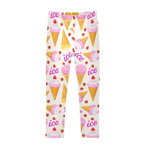 ALAZA Girls' Leggings Children's Yoga Pants Skinny Printed Dance Ice Cream Cone Strawberry Comfortable 4T