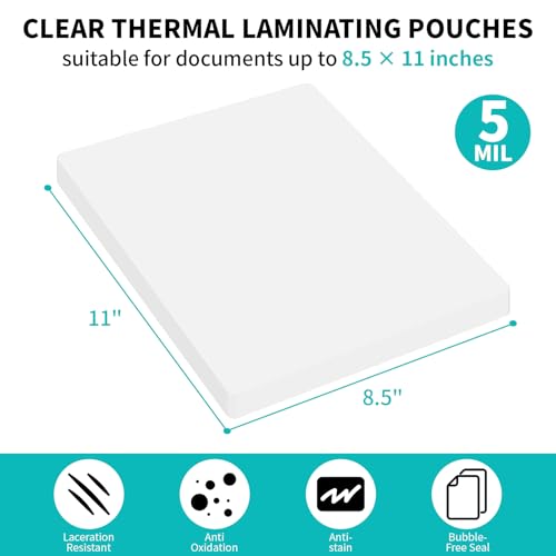 Image of 5 Mil Thermal Laminating Sheets 300 Pack, Clear 9 inch x 11.5 inch Laminating Pouches Rounded Corner, Holds 8.5 x 11 Inch Sheet, Letter Size Lamination Paper for Laminators