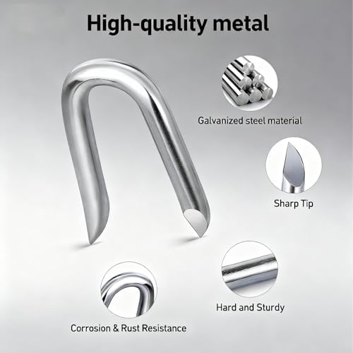 280 pcs Steel Wire Fencing Staples, Galvanized U-Shaped Fasteners Nails for Wire Mesh and Woven Fencing, Premium Fence Nails - 2