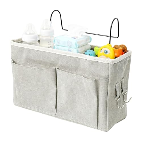 Organizador portátil para mesita de noche, organizador ajustable para ahorrar espacio, bolsillo de almacenamiento de pañales para guardería, diseño plegable con múltiples bolsillos y función fácil de