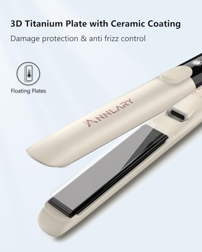 Image of Annlary Hair Straightener 1 Inch Flat Iron and Curler 2 in 1 Titanium Ceramic Ionic Dual Voltage Straightener with Heat-Resistant Silicone, for Less Frizz, Shinier & Smoother