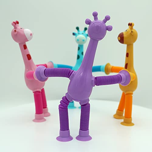 Boxgear-4-Pieces-LED-Telescopic-Suction-Cup-Giraffe-Toy-Shape-Changing-Telescopic-Tube-Fidget-Toys-Pop-Tubes-Fidget-Tubes-Sensory-Toys-for-Girls-Boys-Giraffe