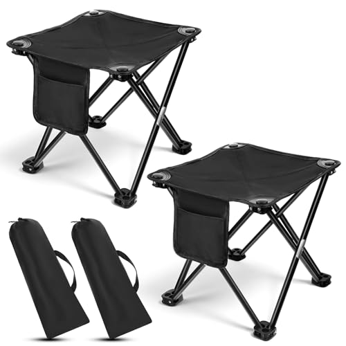 IMengjbang 2 Pack Camping Stool 13 Inch Portable Folding Stool Compact Camping Chair Lightweight Stools Seat for Outdoor Gardening and Beach Hiking Fishing Foot Stools with Carry Bag (Black)