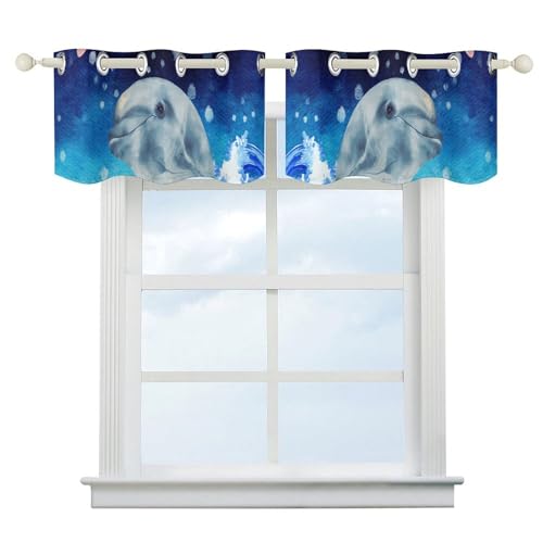 Cortinas de ventana temáticas de mar y 2 paneles de cenefa de delfín 3